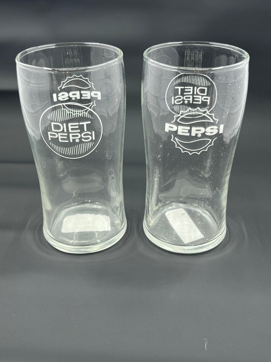 Vintage 1970's Clear Pepsi Glasses - Pair